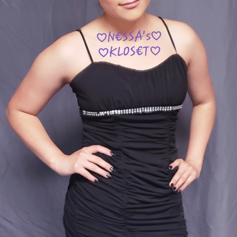 Little Black Cocktail Dress W/Crystal Bust Detail